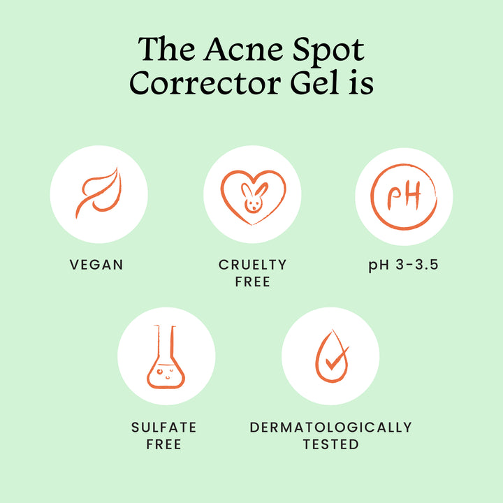 Acne spot corrector gel is vegan, cruelty free, sulphate free & dermatologically tested