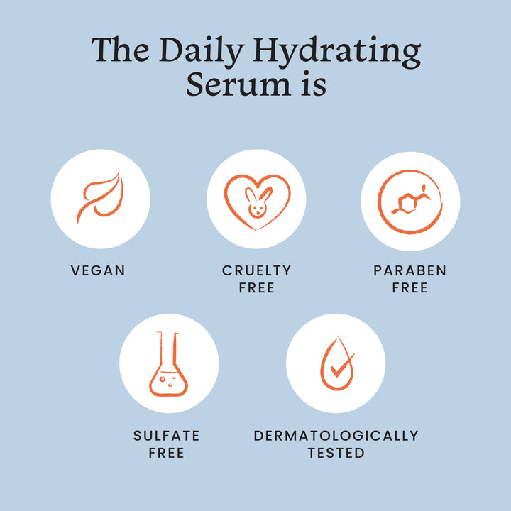 Daily Hydrating Serum with Hyaluronic Acid is vegan, cruelty free, sulphate free & dermatologically tested