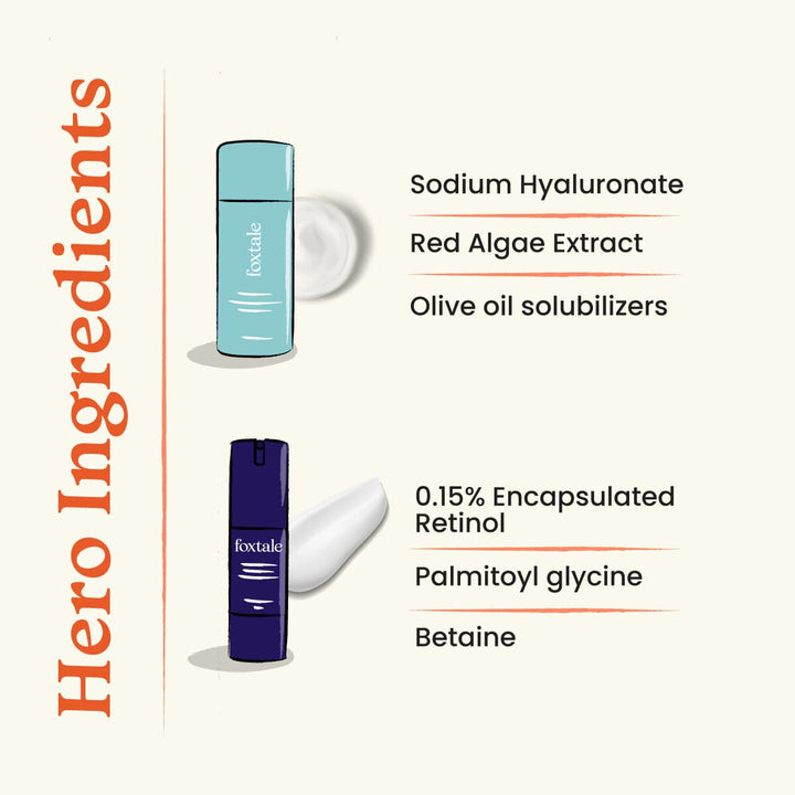 hero ingredients in foxtales retinol serum and hydrating facewash