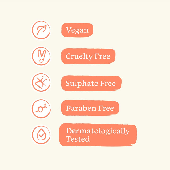 Vegan, Cruelty Free, Suphate free, Paraben free, Dermatologically Tested